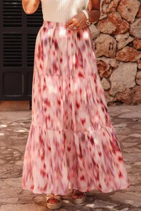 Abstract Tie-Dye Tiered Maxi Skirt