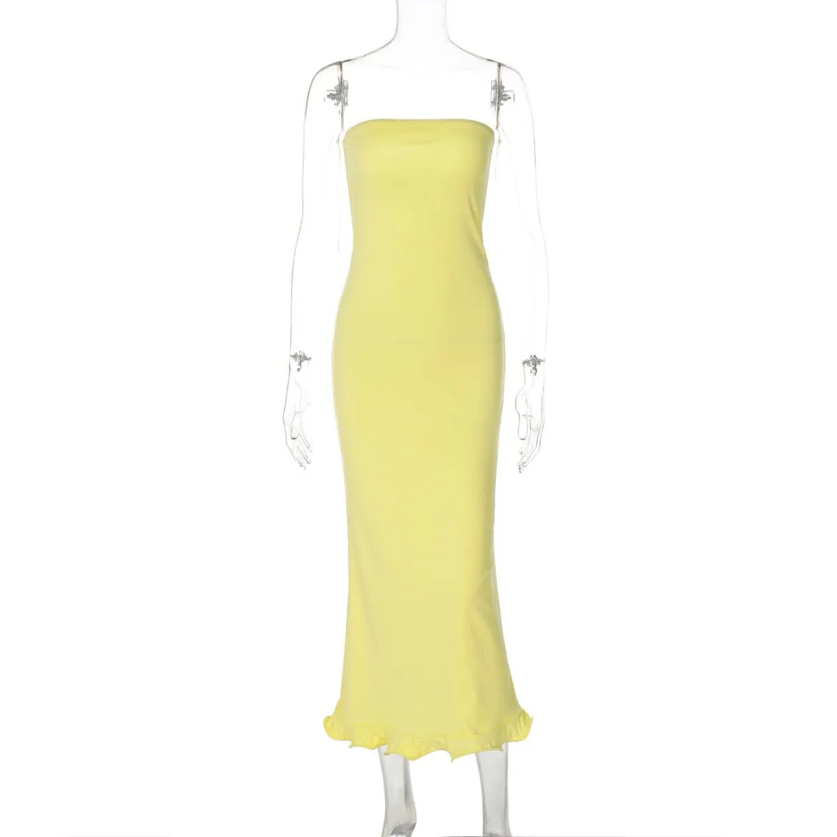 Backless solid ruffle tube maxi dress