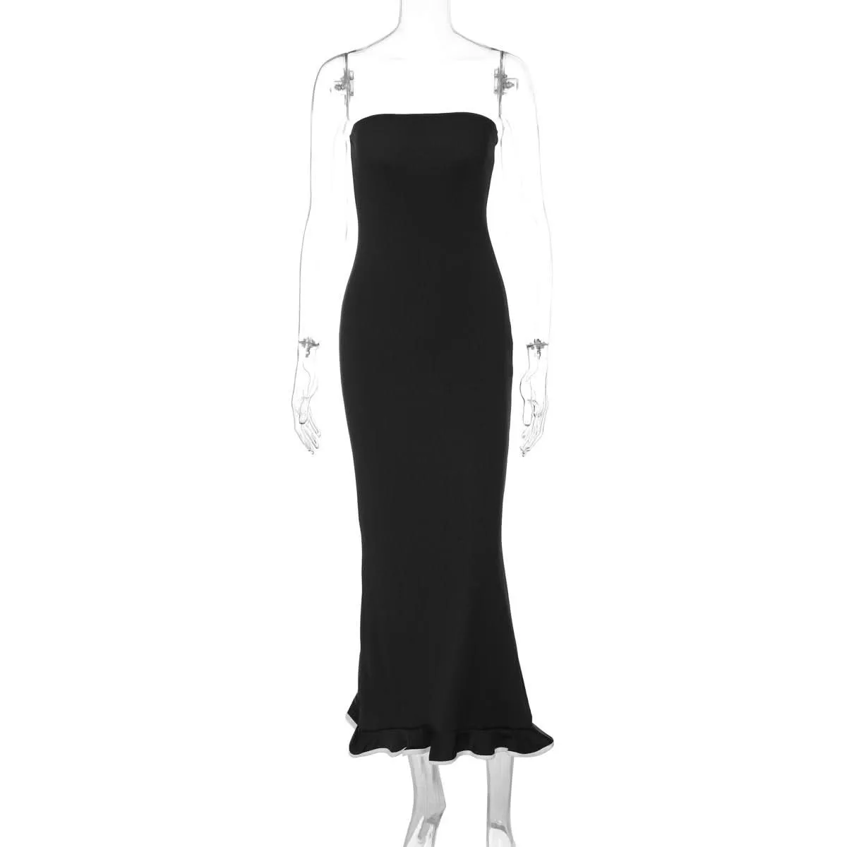 Backless solid ruffle tube maxi dress