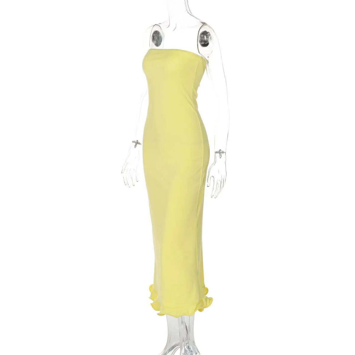 Backless solid ruffle tube maxi dress