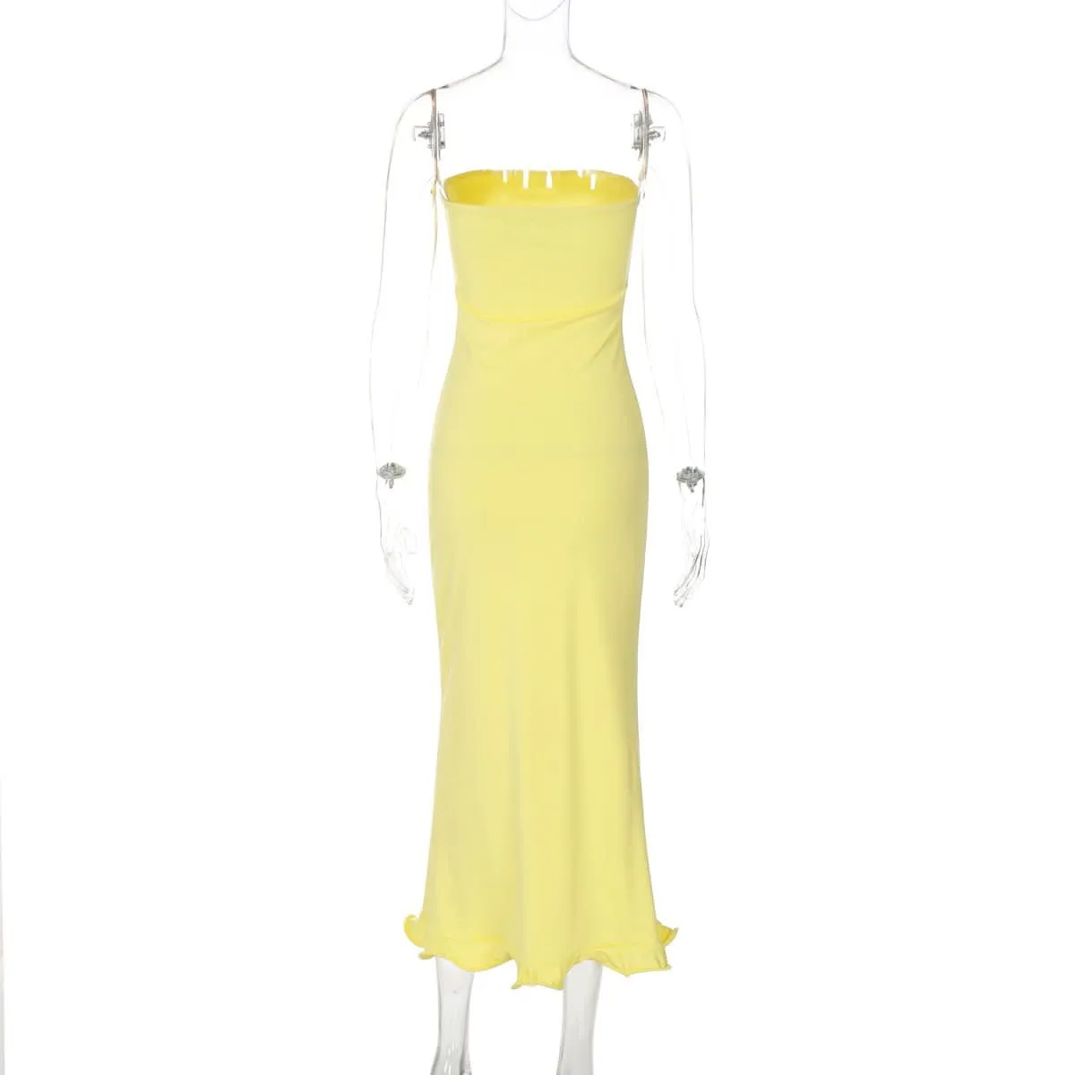 Backless solid ruffle tube maxi dress