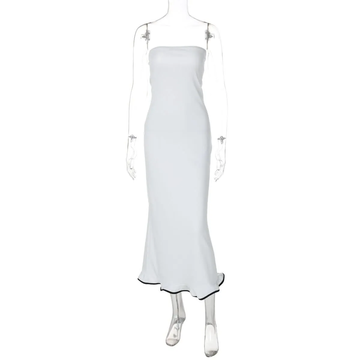 Backless solid ruffle tube maxi dress