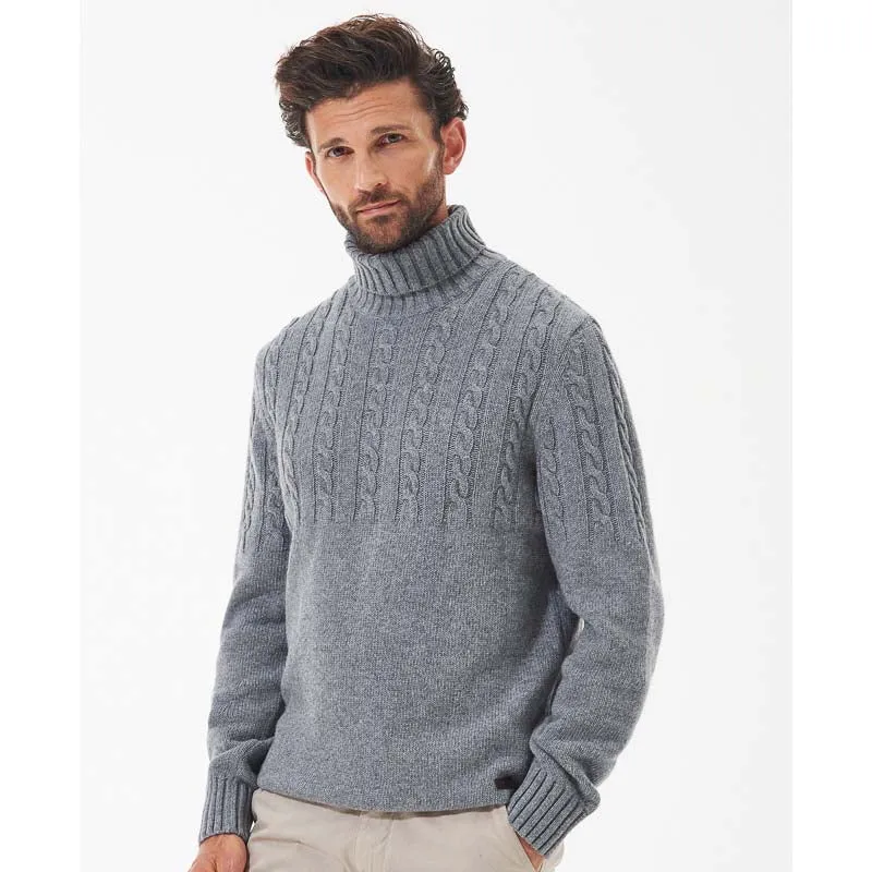 Barbour Duffle Cable Rollneck Mens Jumper - Grey Marl