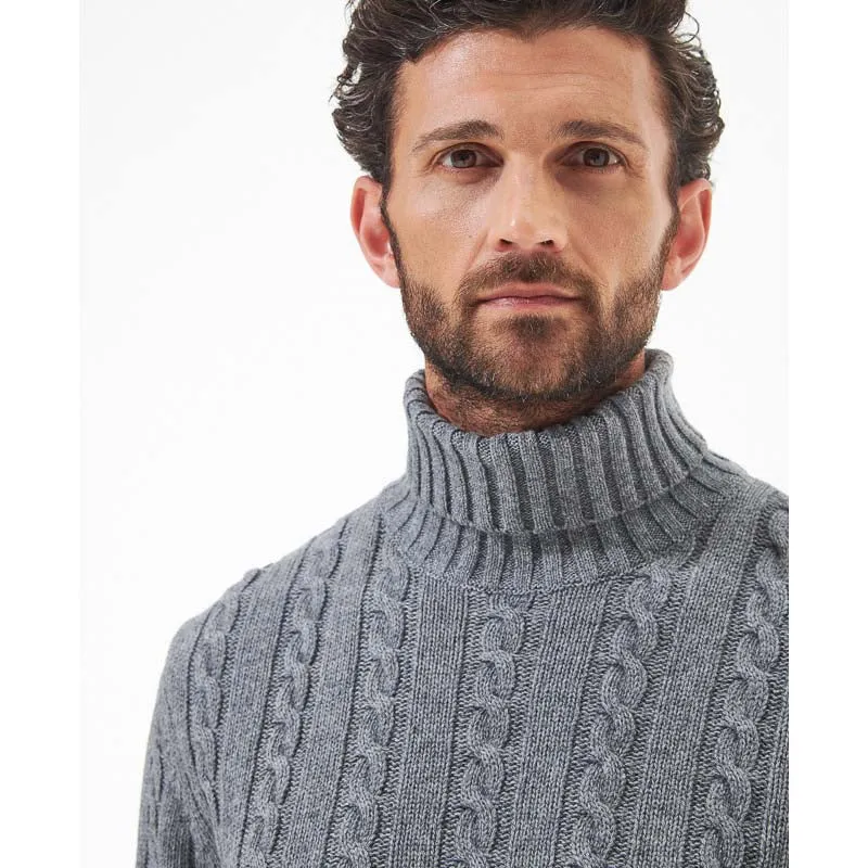 Barbour Duffle Cable Rollneck Mens Jumper - Grey Marl