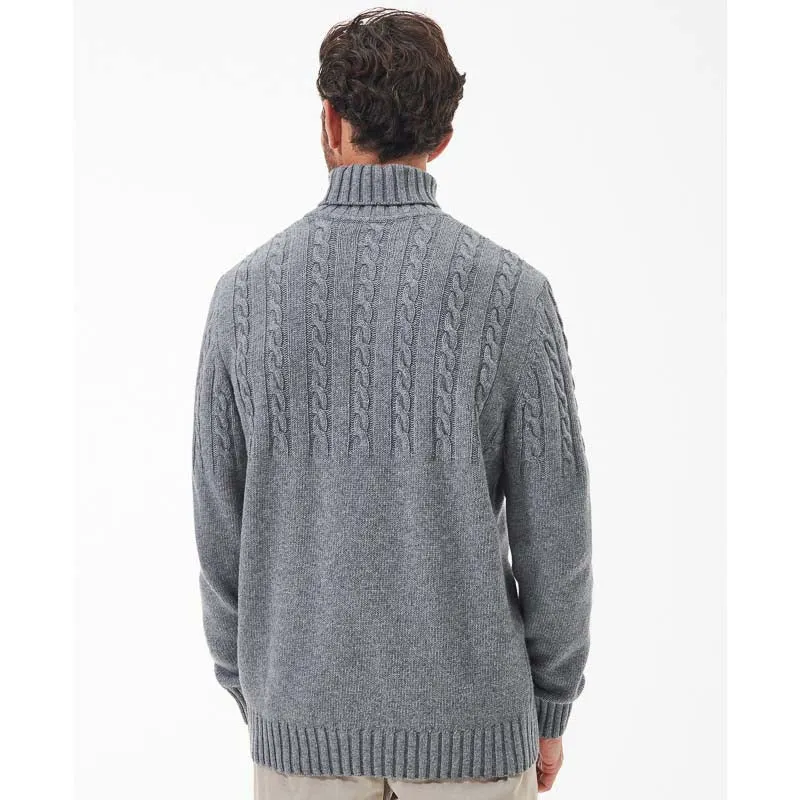 Barbour Duffle Cable Rollneck Mens Jumper - Grey Marl