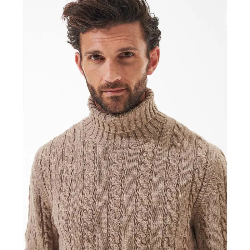 Barbour Duffle Cable Rollneck Mens Jumper - Stone