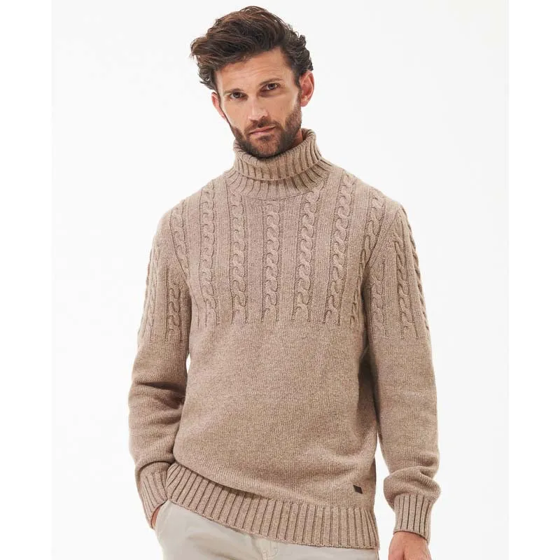 Barbour Duffle Cable Rollneck Mens Jumper - Stone