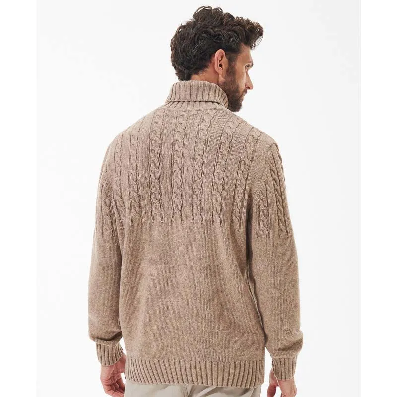 Barbour Duffle Cable Rollneck Mens Jumper - Stone