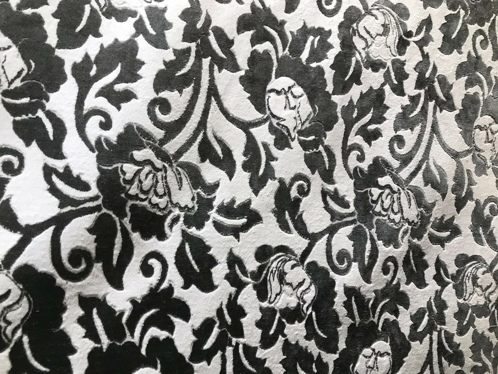 Baroness Angela Burnout Velvet Upholstery Fabric - Floral Charcoal & White LLPVS0008