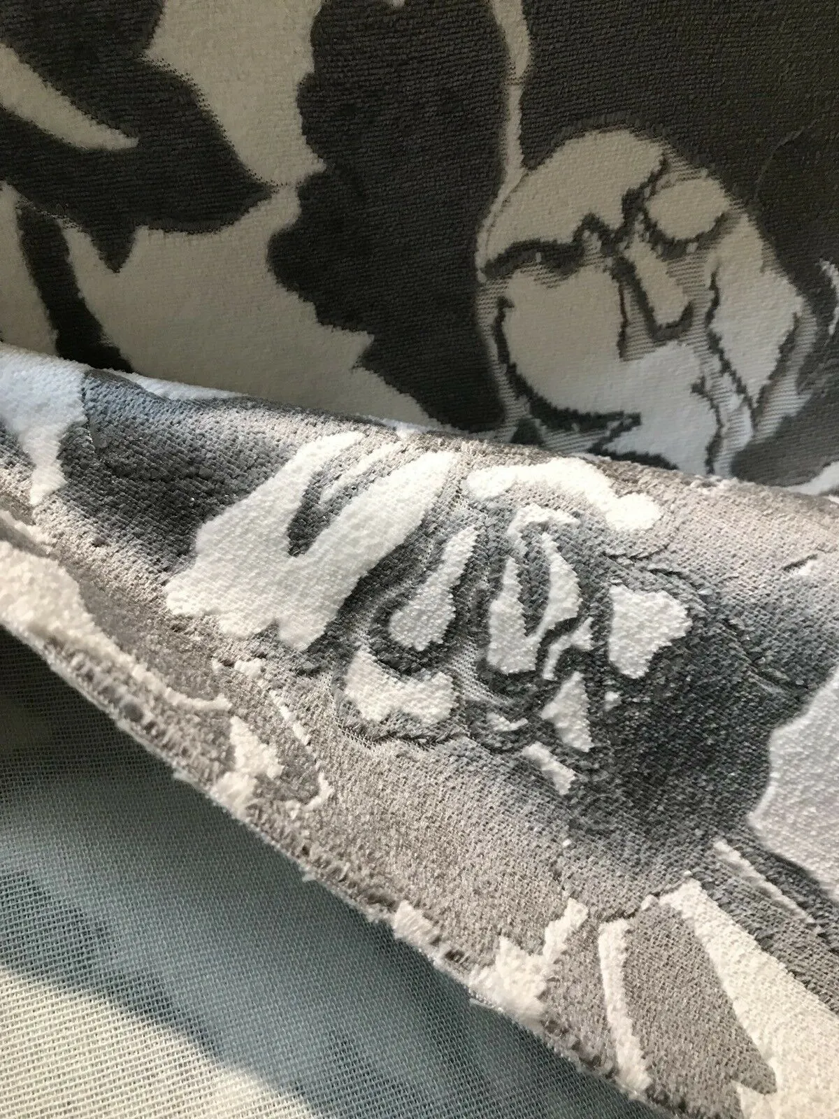 Baroness Angela Burnout Velvet Upholstery Fabric - Floral Charcoal & White LLPVS0008