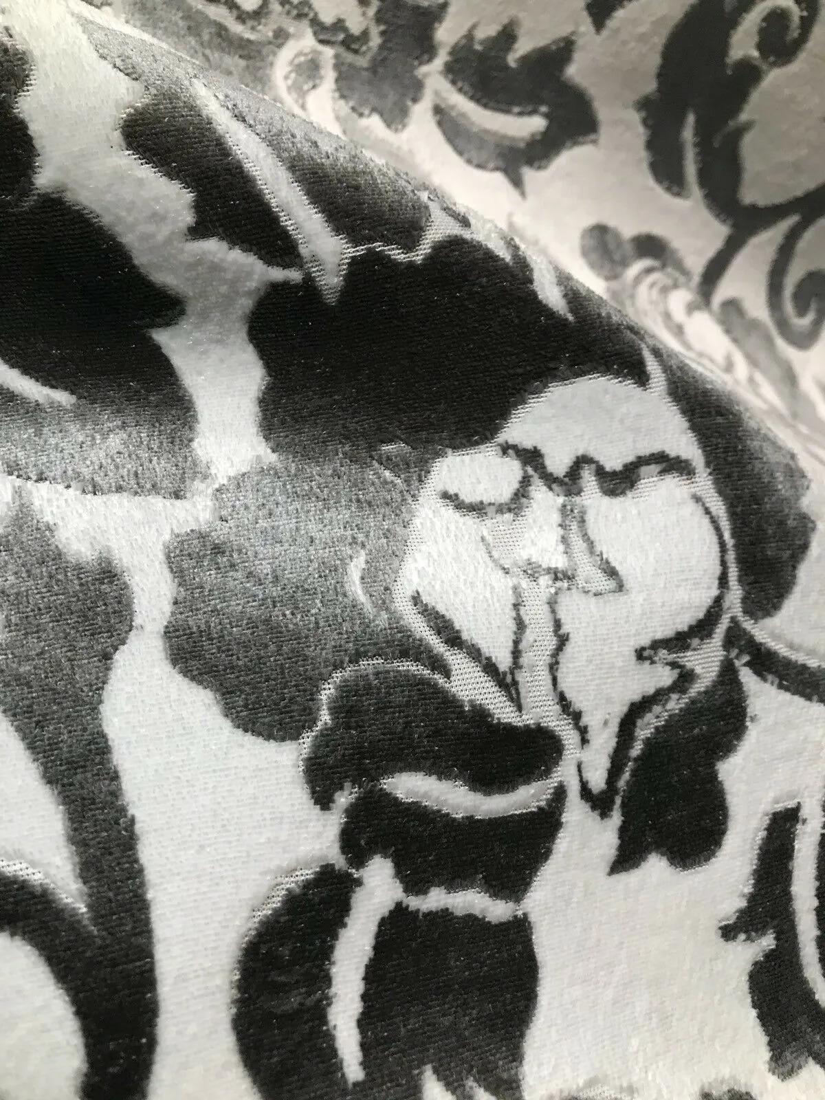 Baroness Angela Burnout Velvet Upholstery Fabric - Floral Charcoal & White LLPVS0008