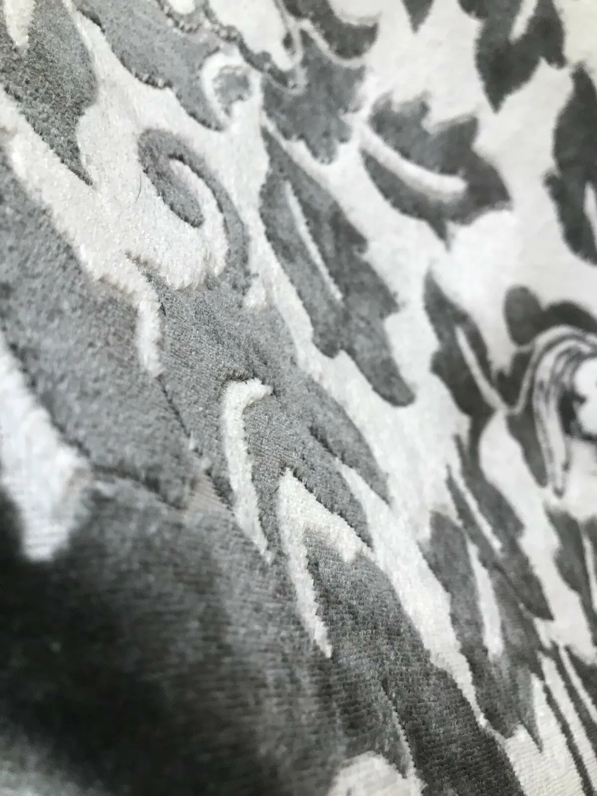 Baroness Angela Burnout Velvet Upholstery Fabric - Floral Charcoal & White LLPVS0008