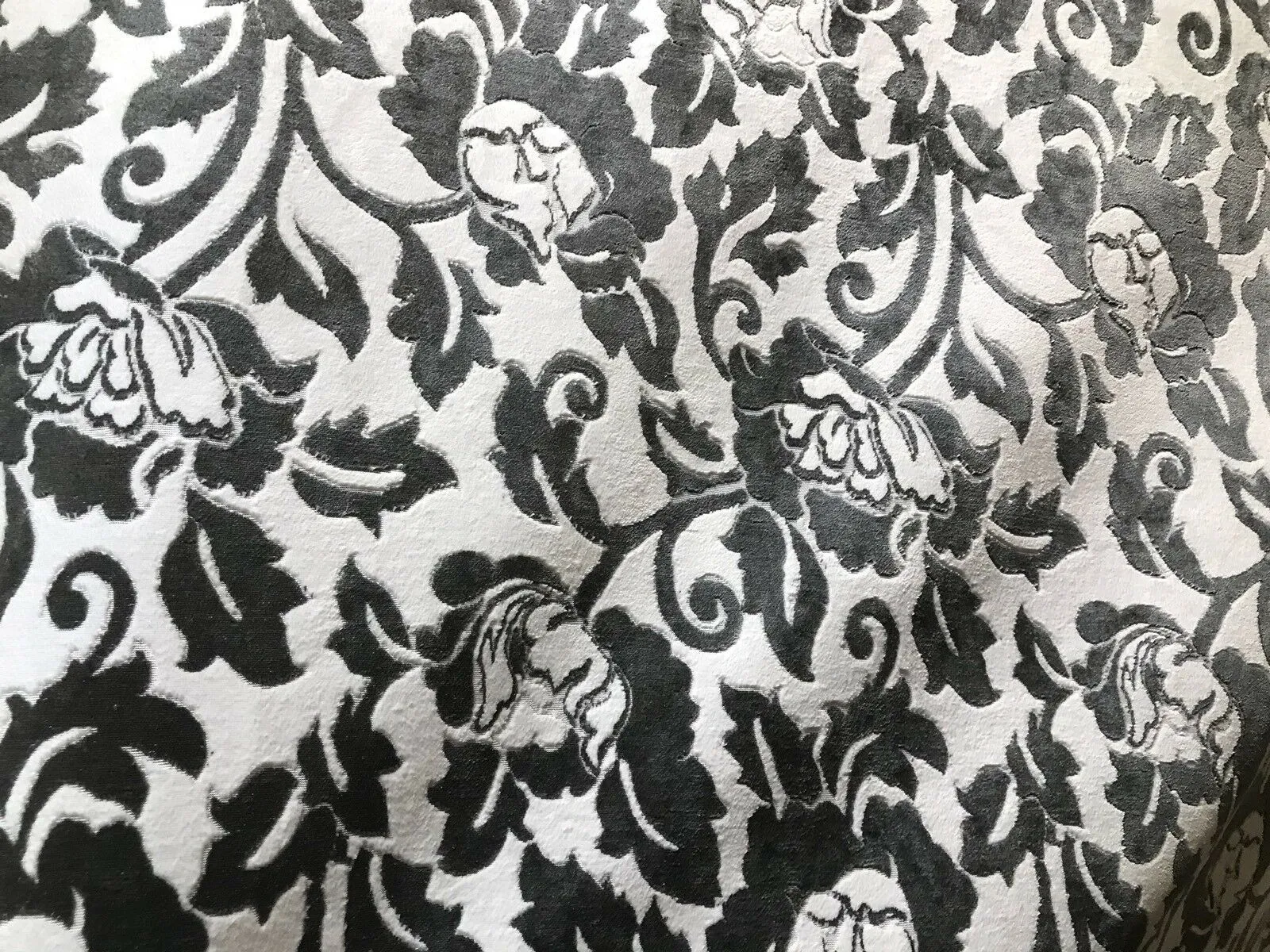 Baroness Angela Burnout Velvet Upholstery Fabric - Floral Charcoal & White LLPVS0008