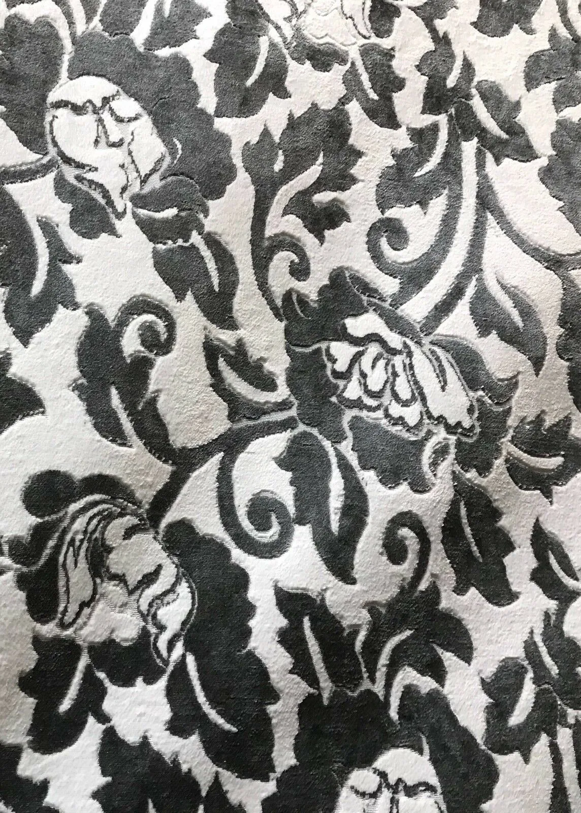 Baroness Angela Burnout Velvet Upholstery Fabric - Floral Charcoal & White LLPVS0008