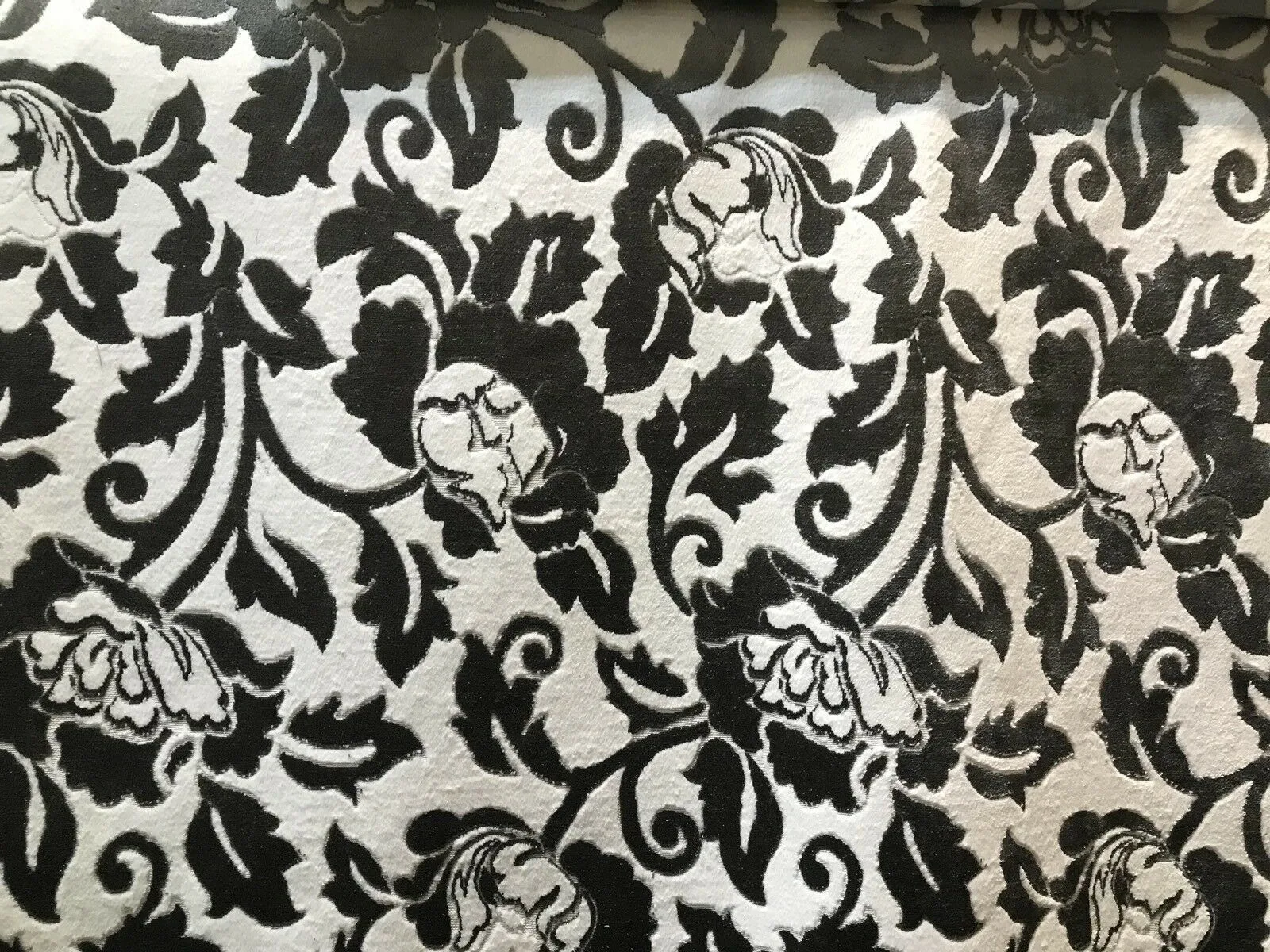 Baroness Angela Burnout Velvet Upholstery Fabric - Floral Charcoal & White LLPVS0008