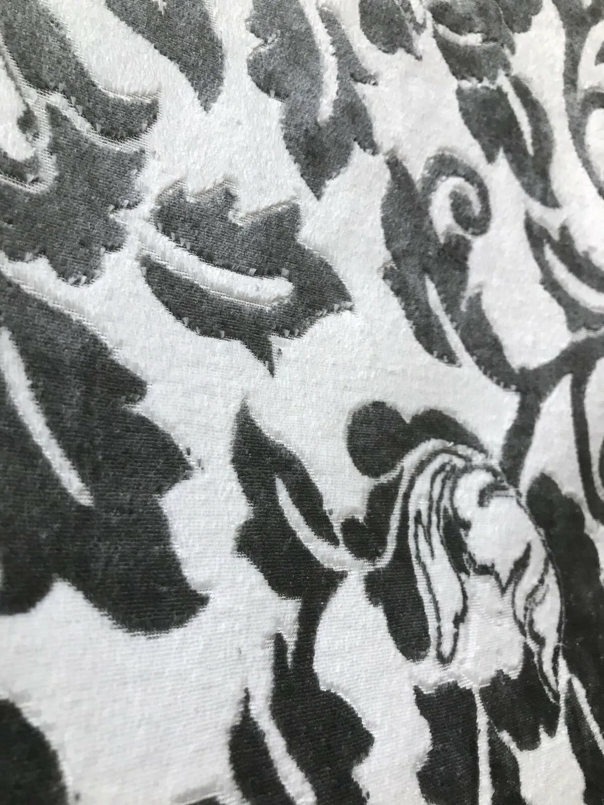Baroness Angela Burnout Velvet Upholstery Fabric - Floral Charcoal & White LLPVS0008