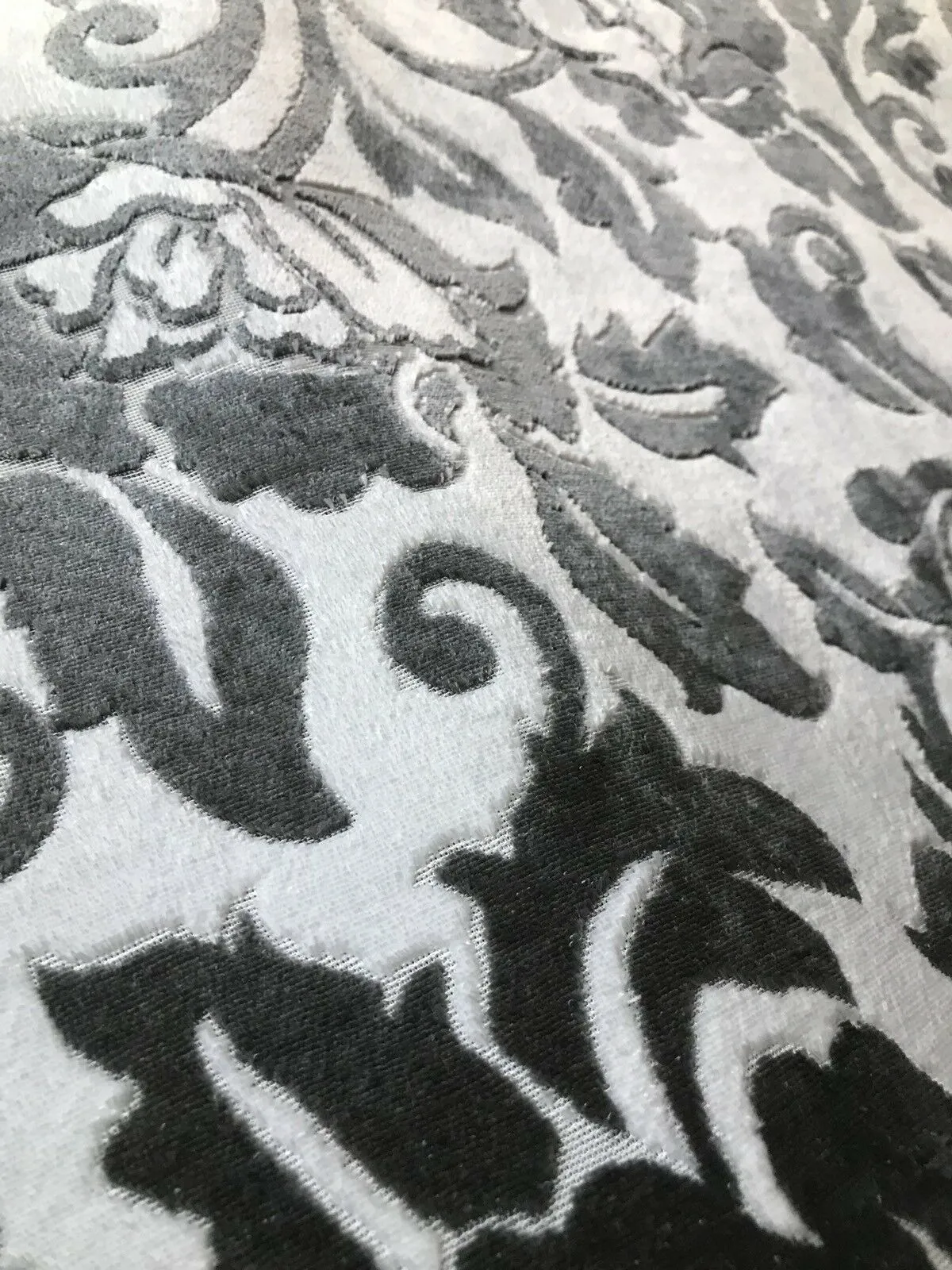 Baroness Angela Burnout Velvet Upholstery Fabric - Floral Charcoal & White LLPVS0008