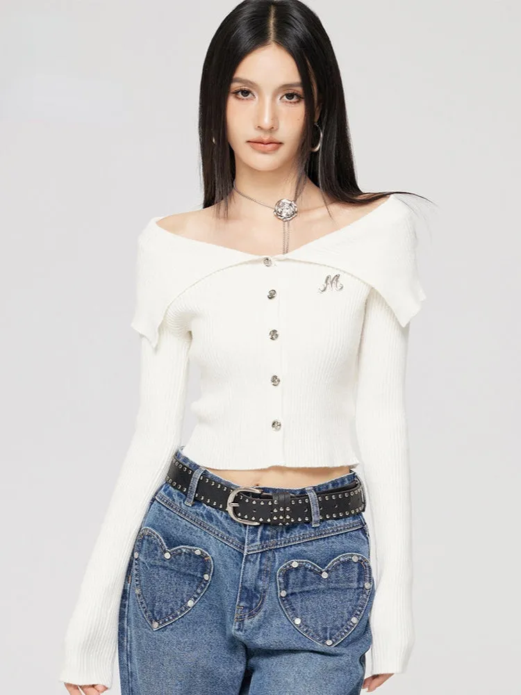 Black & Off-white Turn-down Collar Sweater