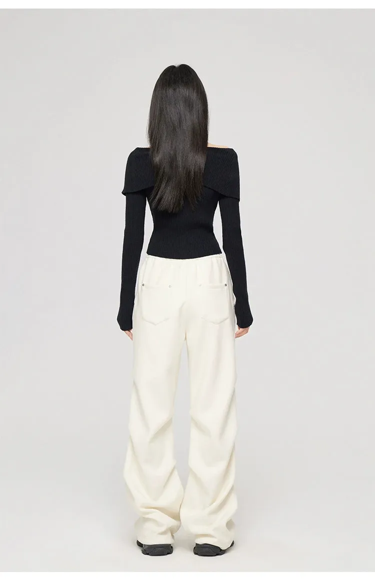 Black & Off-white Turn-down Collar Sweater