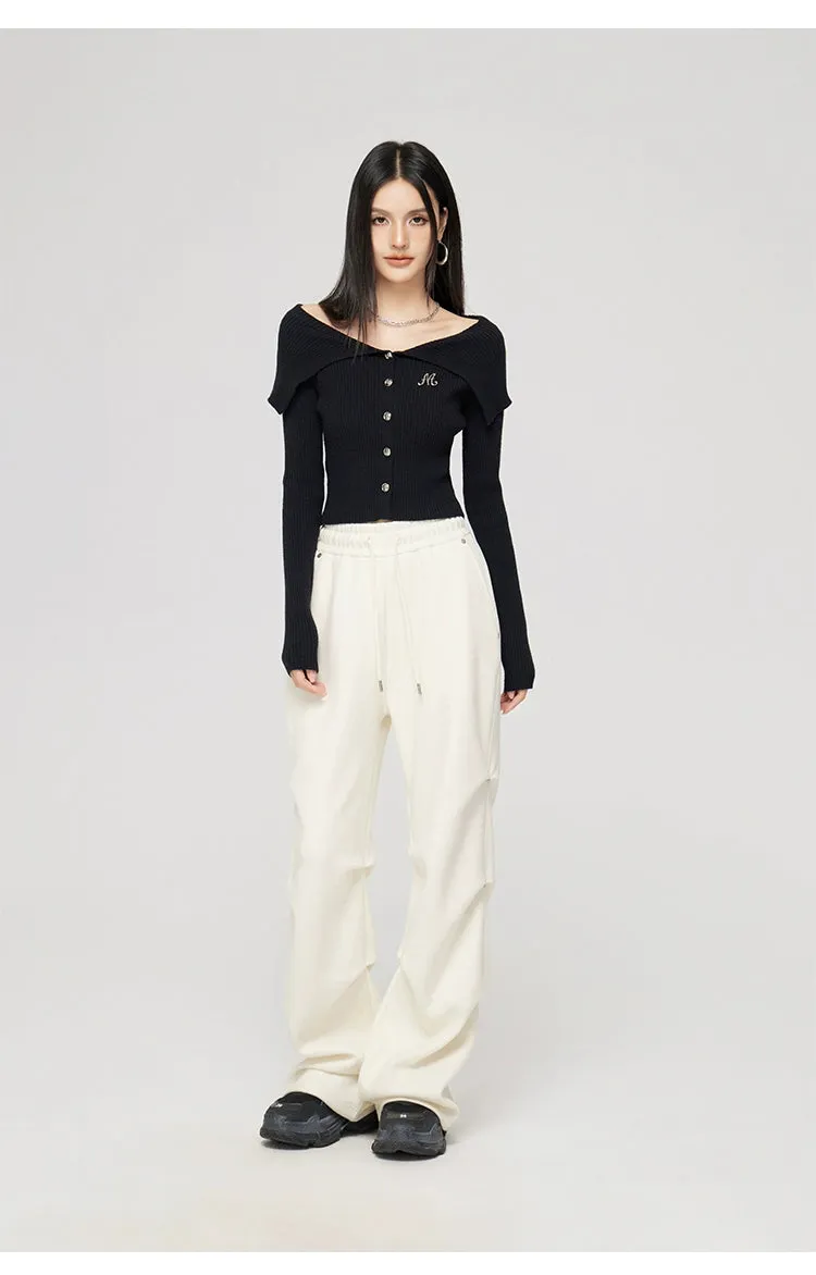 Black & Off-white Turn-down Collar Sweater