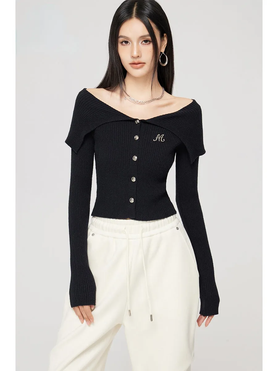 Black & Off-white Turn-down Collar Sweater