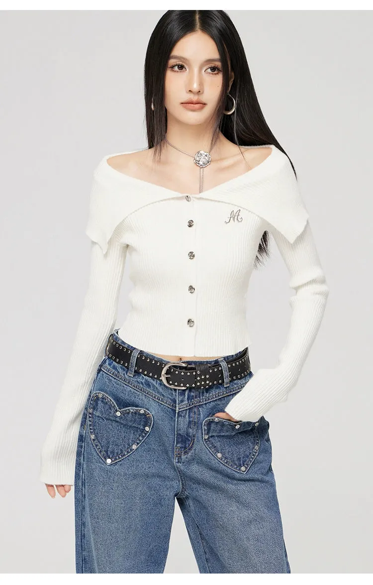 Black & Off-white Turn-down Collar Sweater