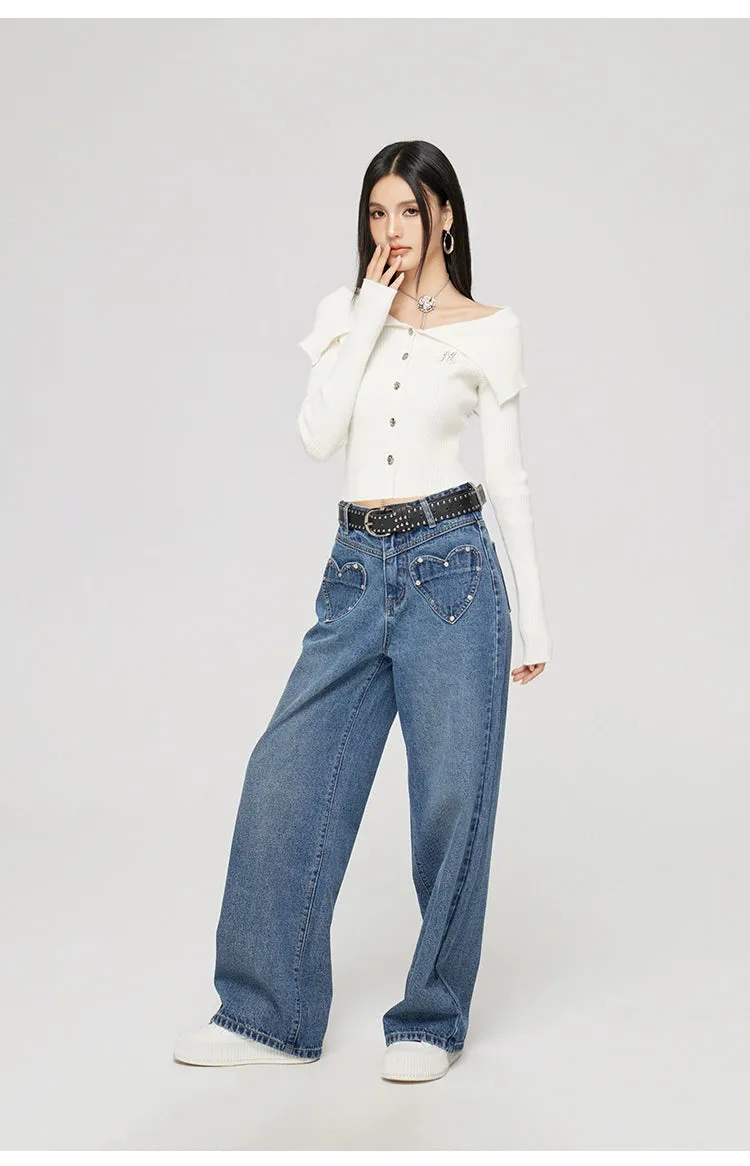 Black & Off-white Turn-down Collar Sweater