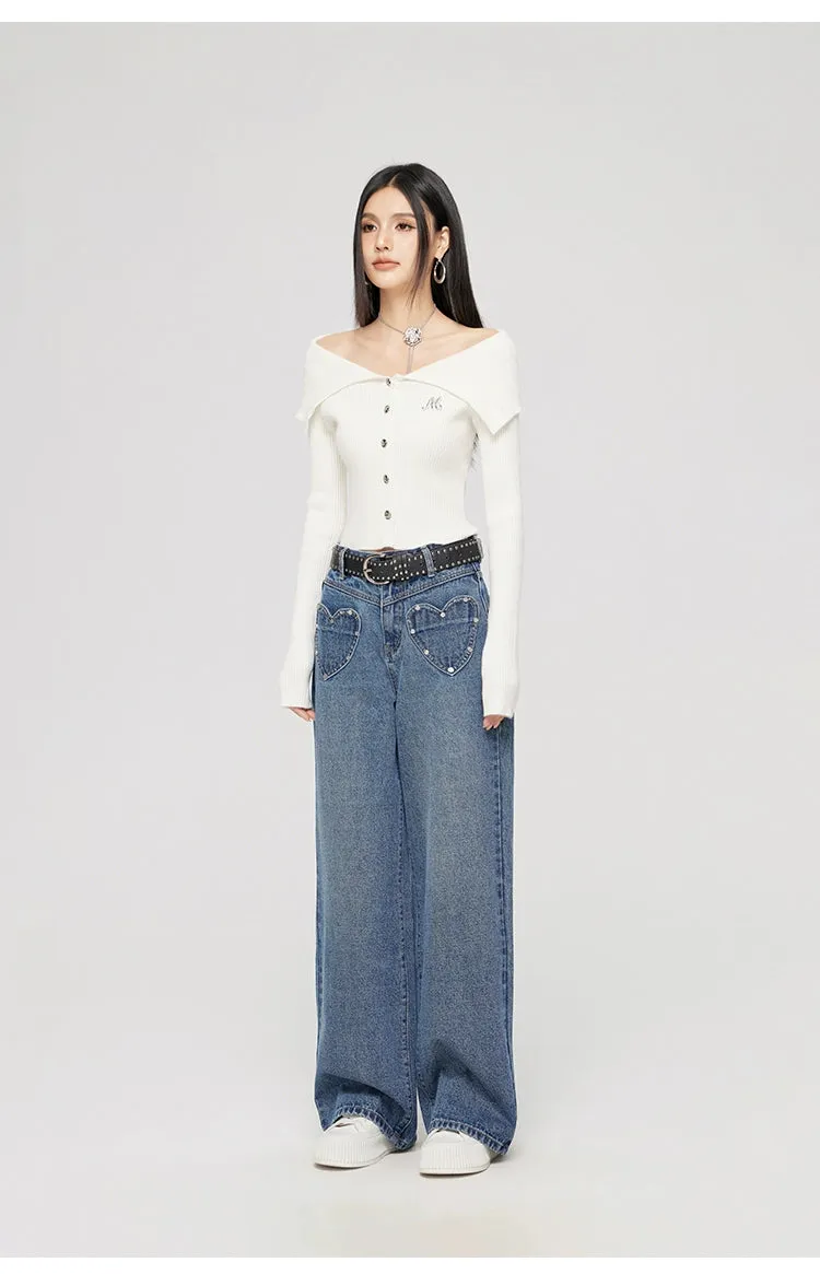 Black & Off-white Turn-down Collar Sweater
