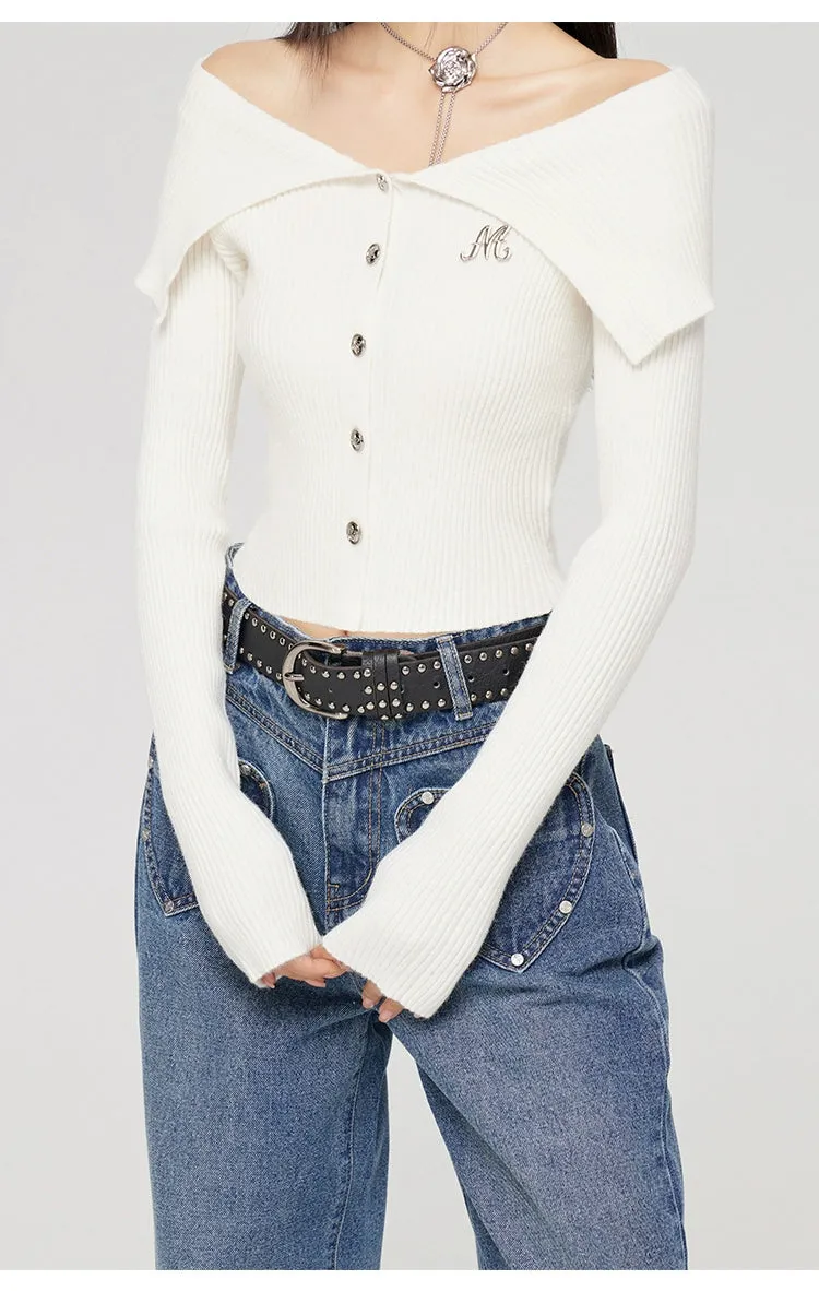 Black & Off-white Turn-down Collar Sweater