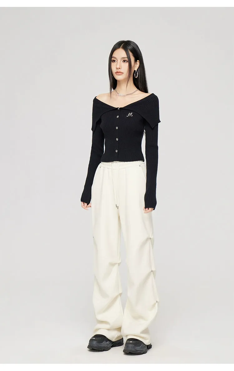 Black & Off-white Turn-down Collar Sweater
