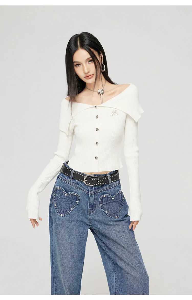 Black & Off-white Turn-down Collar Sweater