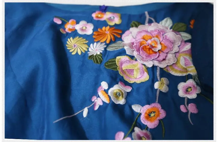 Blue Sapphire Floral Embroidered Bohemian Prom Dress | Mandala