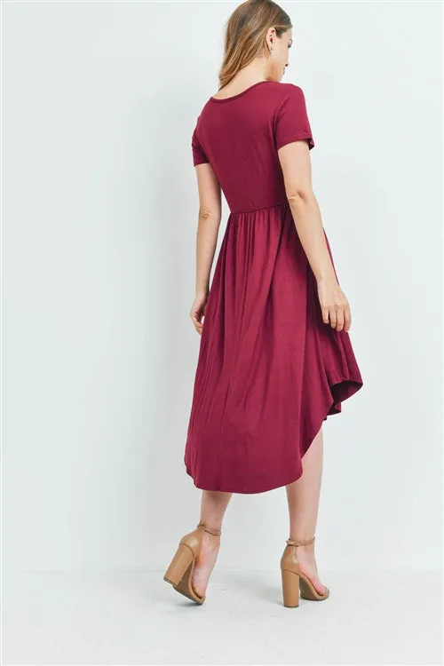 Burgundy High Low Empire Dress