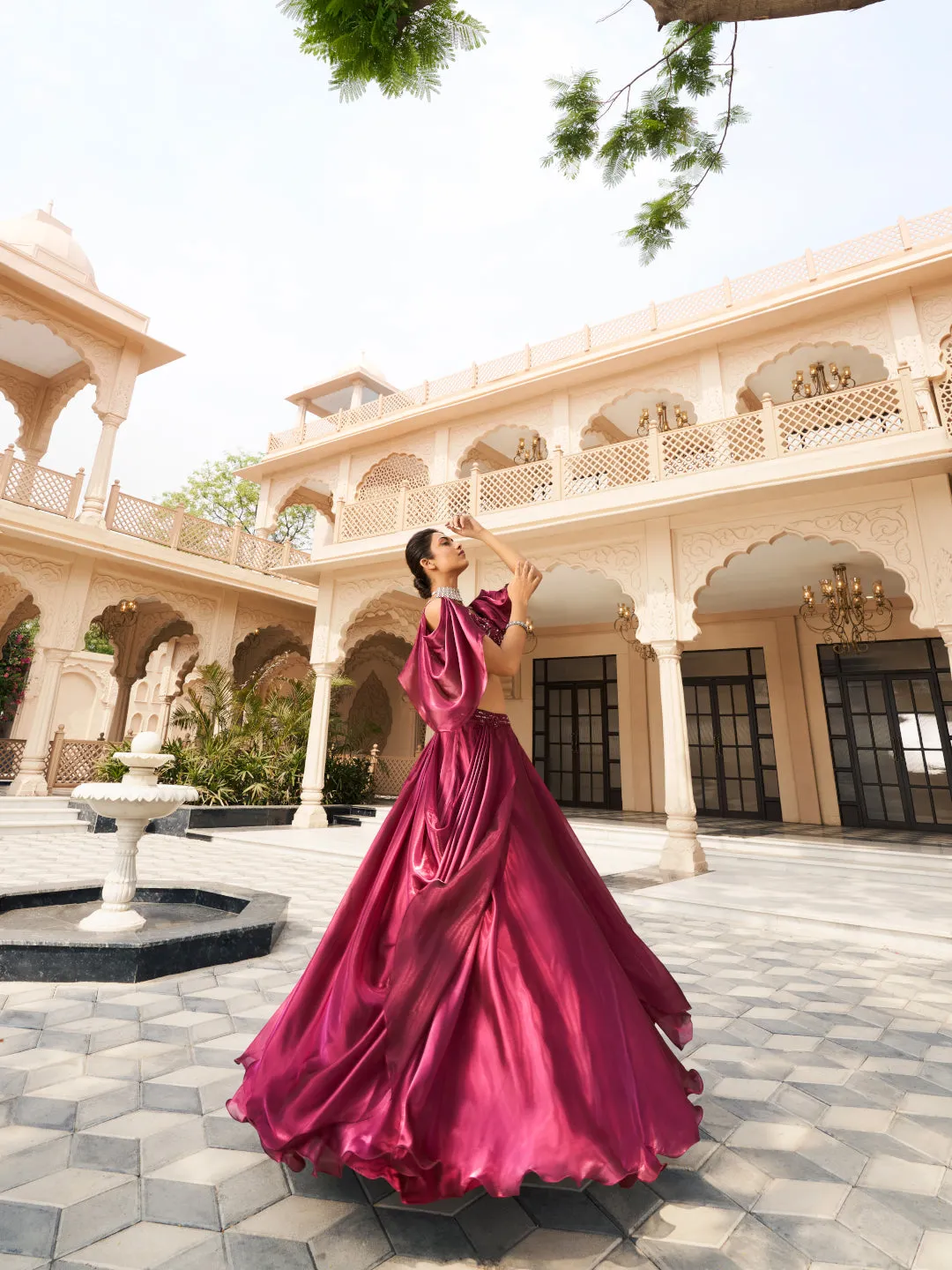 Burgundy Imported Satin Tissue Lehenga
