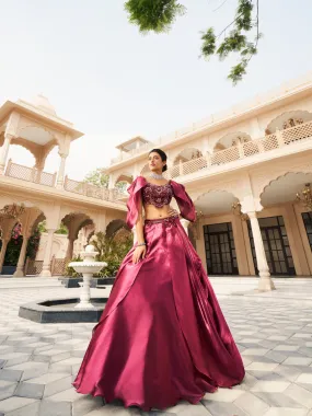 Burgundy Imported Satin Tissue Lehenga