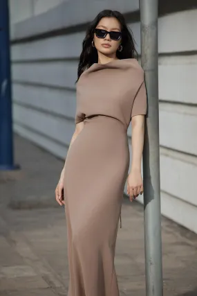 Contessa Sheath Batwing Sleeved Crepe Ankle Length Dress