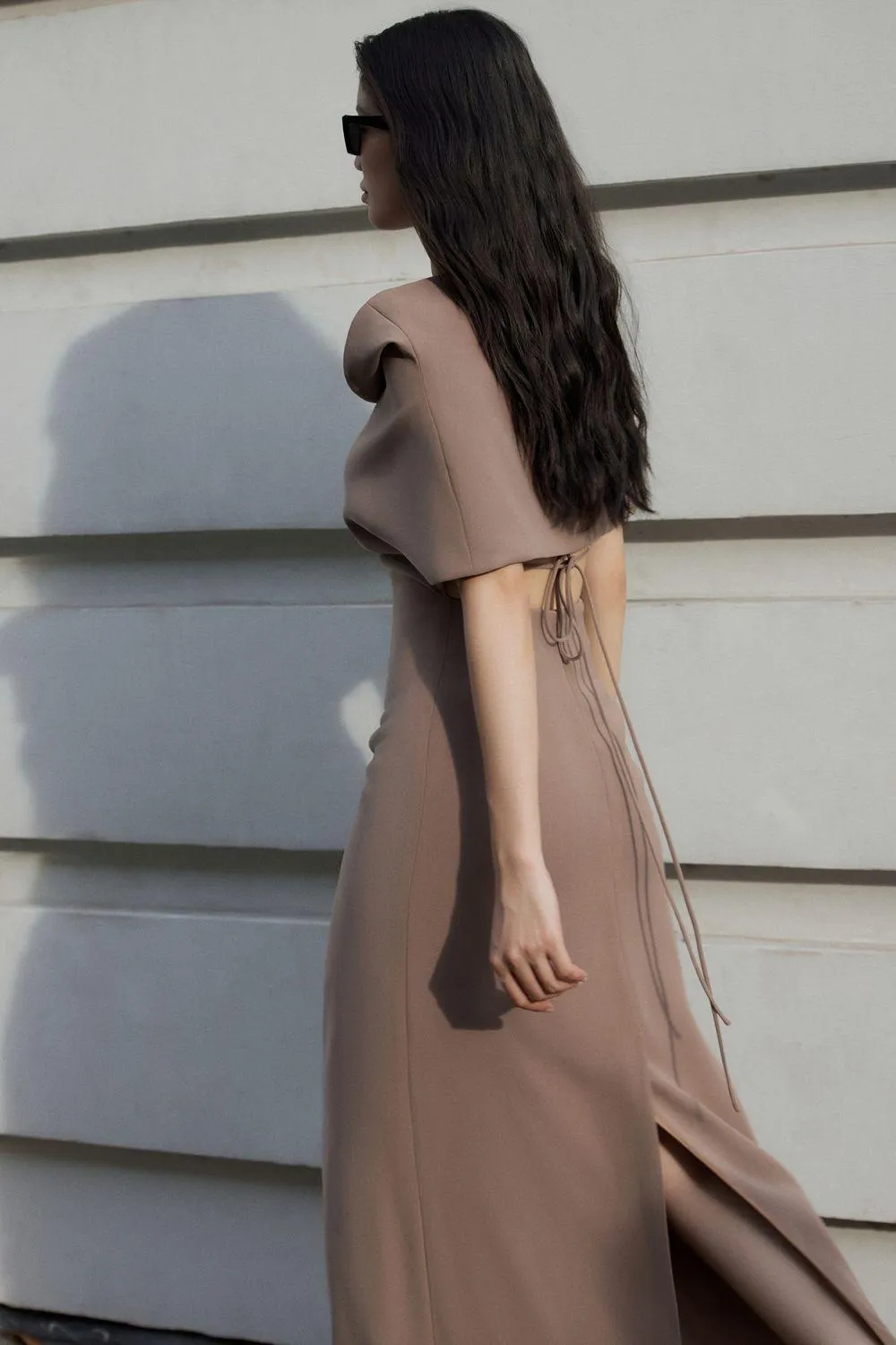 Contessa Sheath Batwing Sleeved Crepe Ankle Length Dress