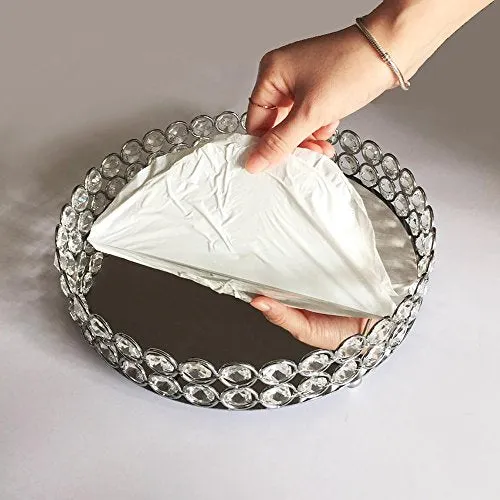 Crystal Beads Round Mirrored Decorative Tray