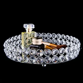 Crystal Beads Round Mirrored Decorative Tray