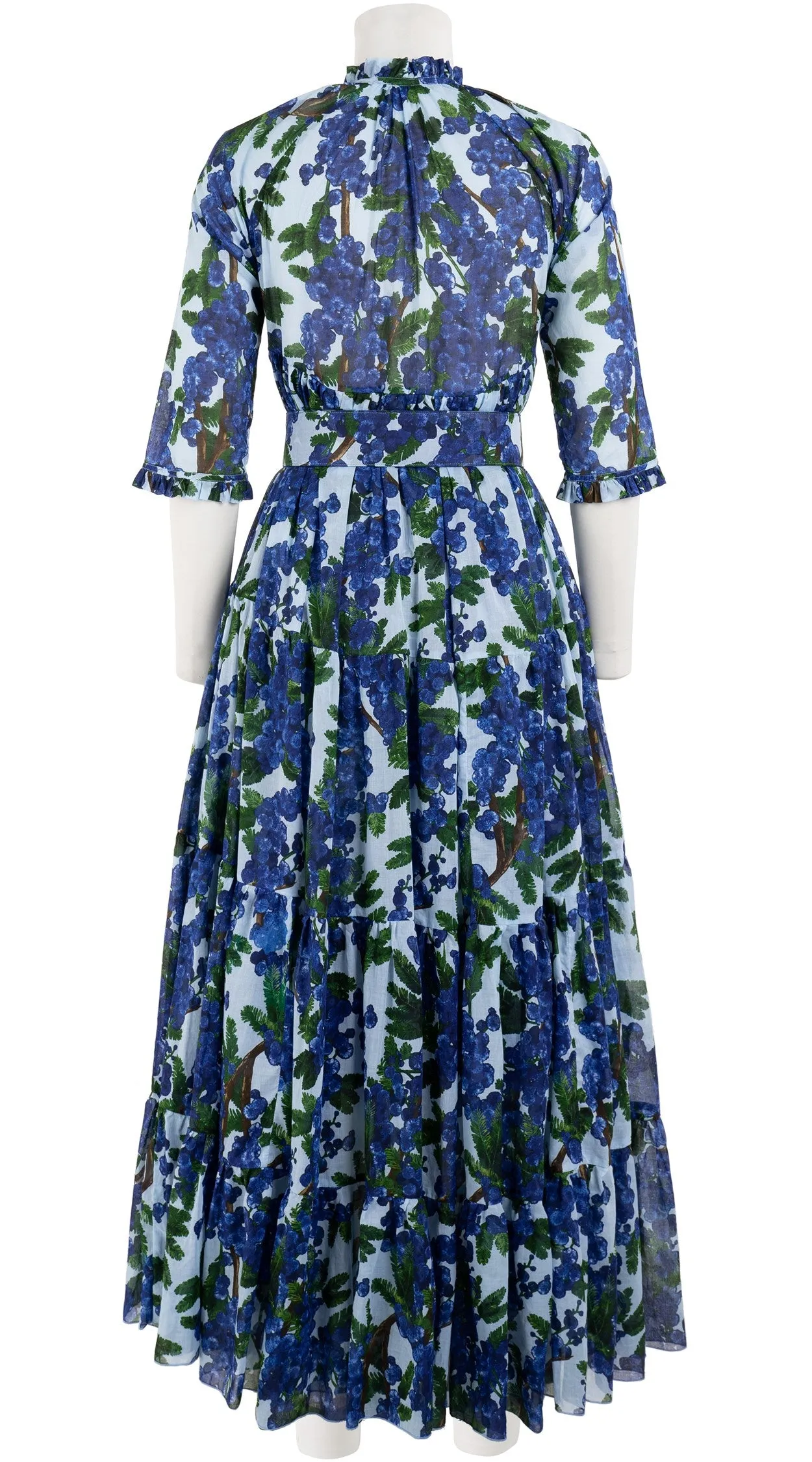 Eden Dress Crew Neck 3/4 Sleeve with Hamilton Belt Maxi Length Cotton Musola (Mimosa Small Ground)
