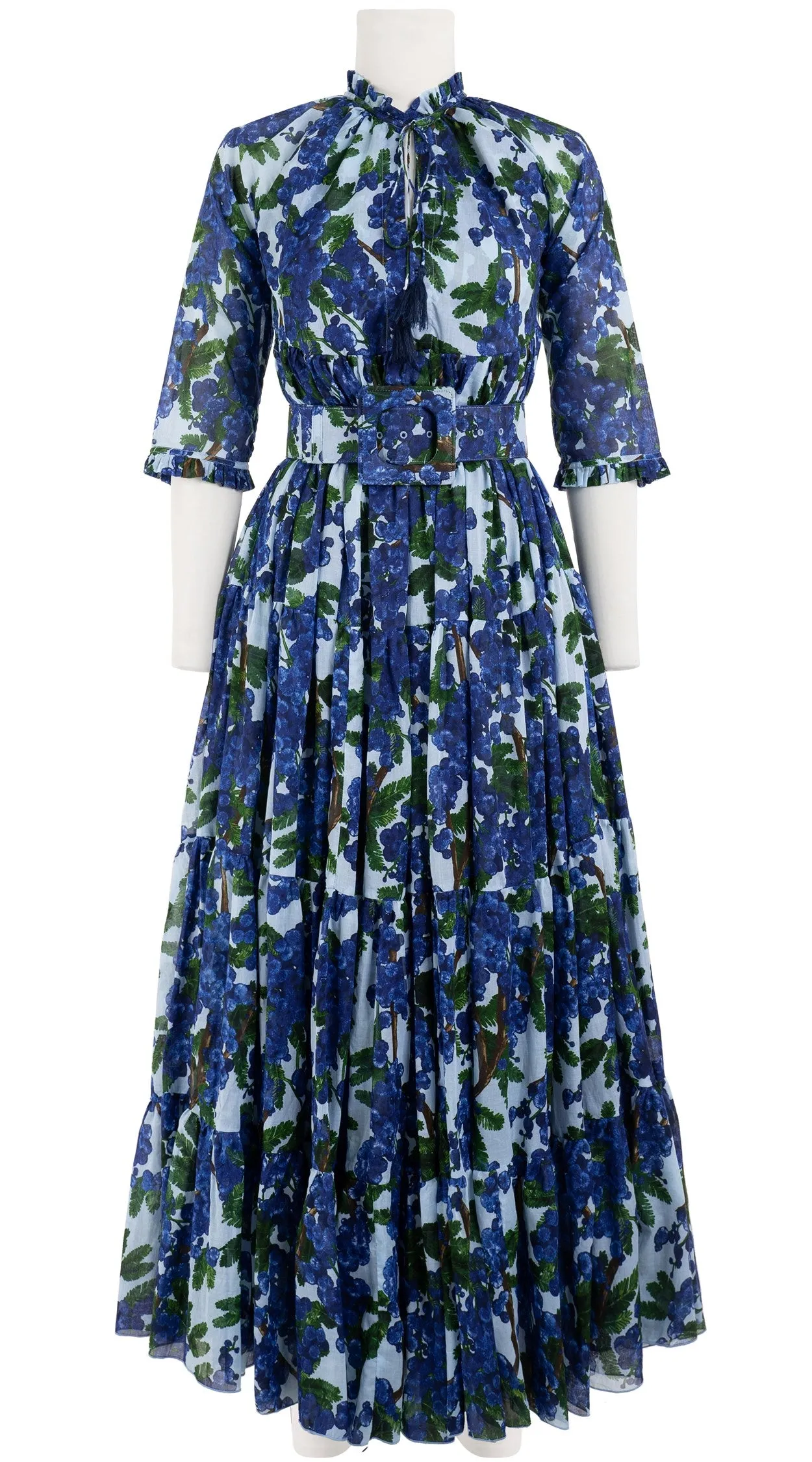 Eden Dress Crew Neck 3/4 Sleeve with Hamilton Belt Maxi Length Cotton Musola (Mimosa Small Ground)
