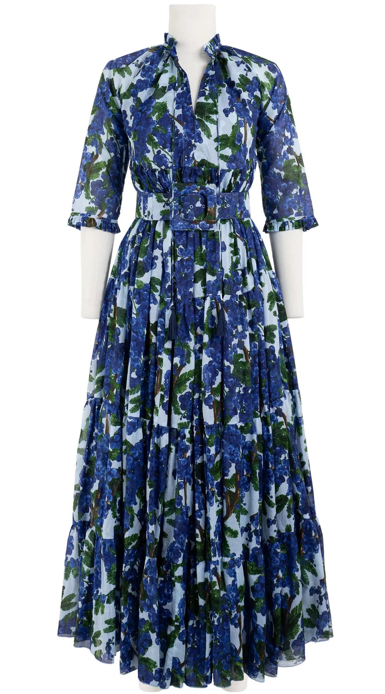 Eden Dress Crew Neck 3/4 Sleeve with Hamilton Belt Maxi Length Cotton Musola (Mimosa Small Ground)
