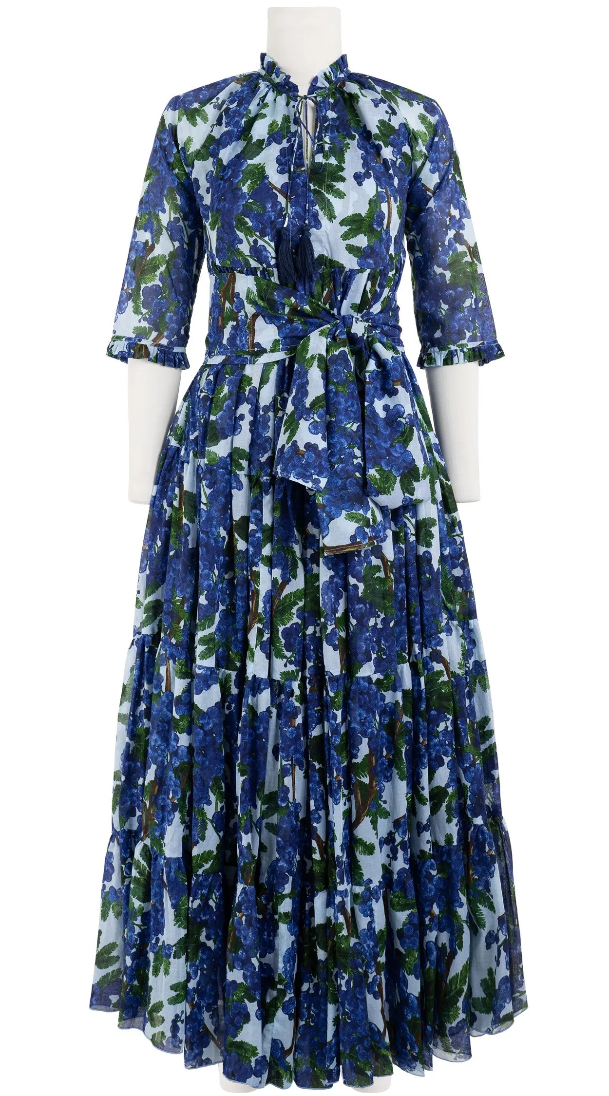 Eden Dress Crew Neck 3/4 Sleeve with Hamilton Belt Maxi Length Cotton Musola (Mimosa Small Ground)