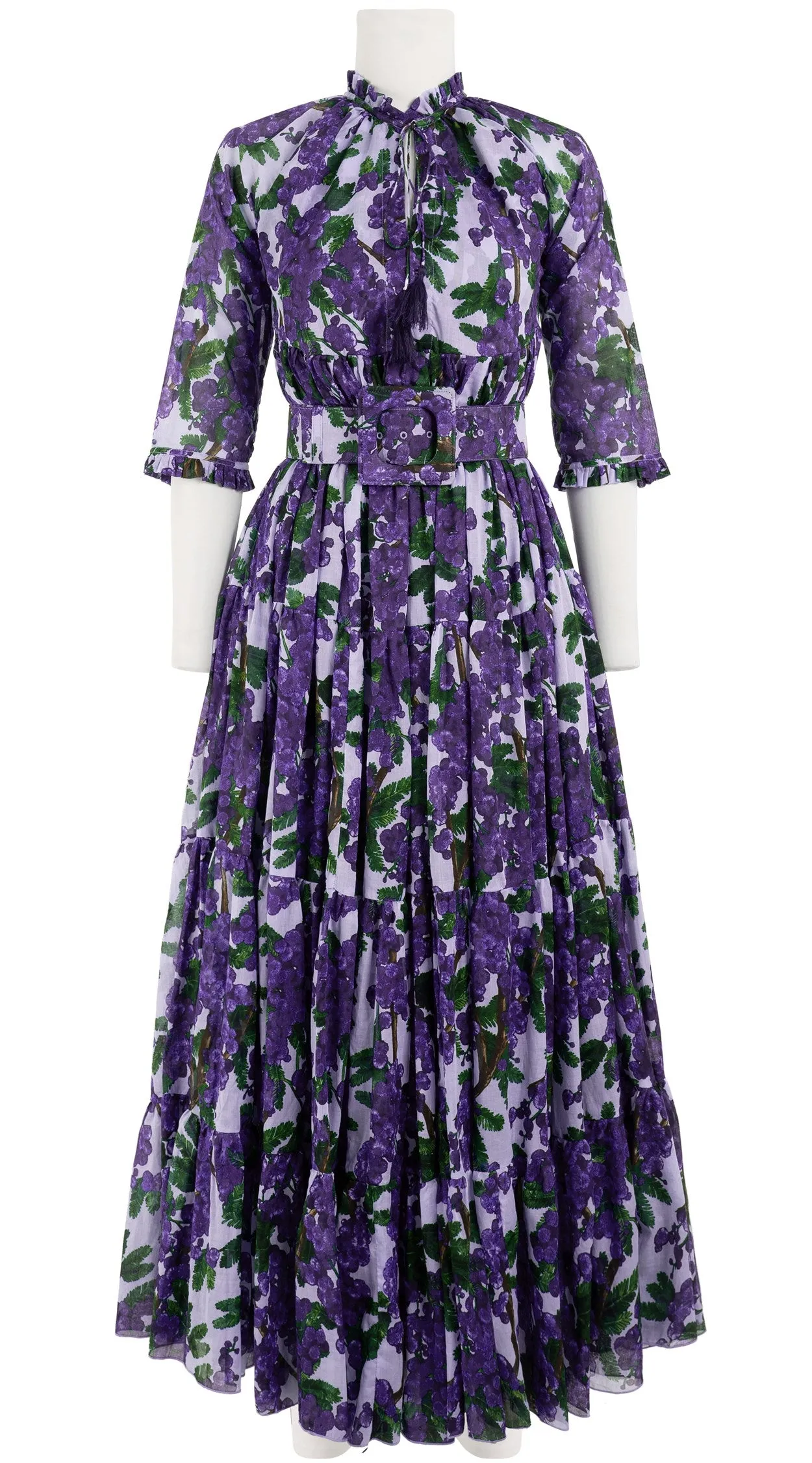Eden Dress Crew Neck 3/4 Sleeve with Hamilton Belt Maxi Length Cotton Musola (Mimosa Small Ground)