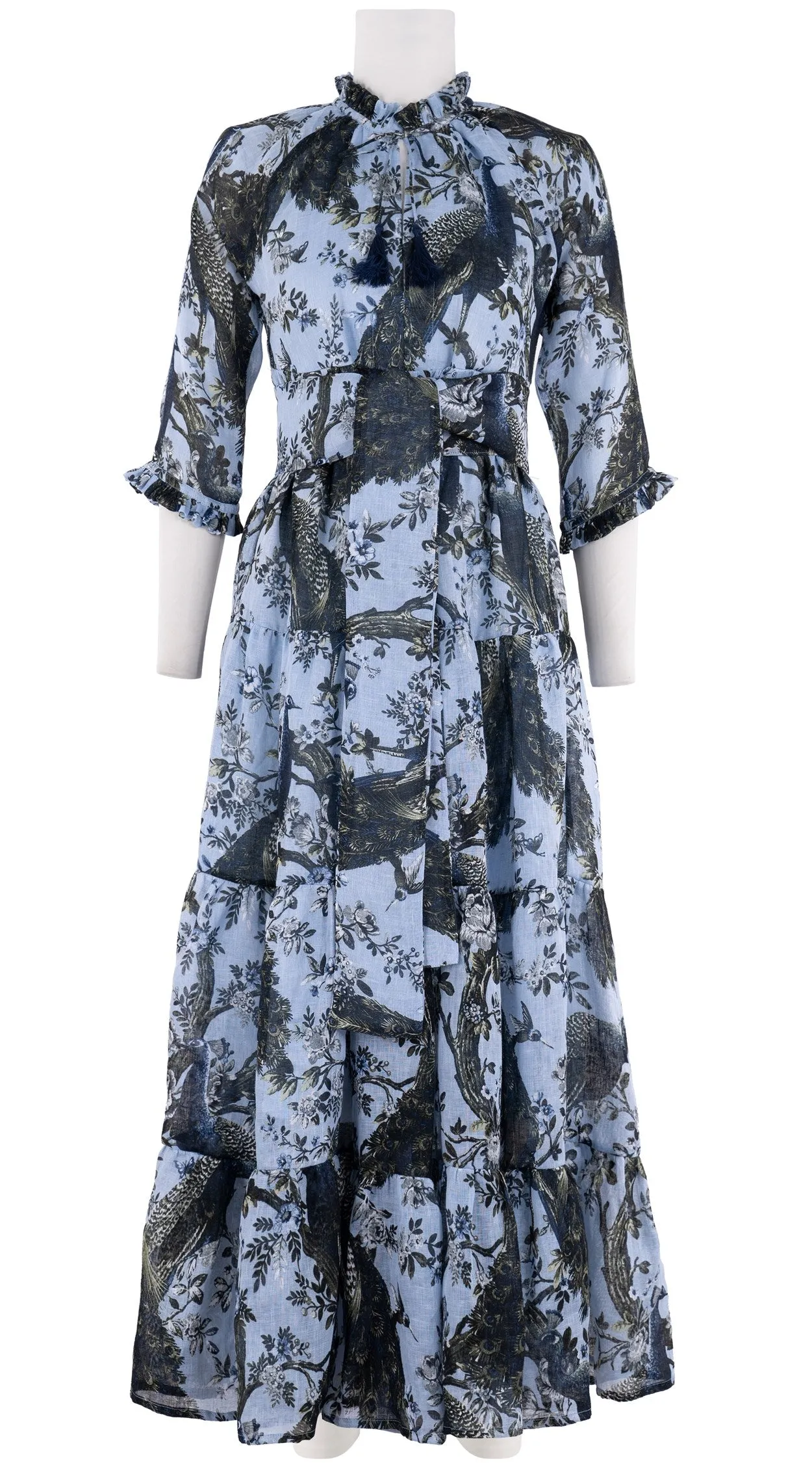 Eden Dress Crew Neck 3/4 Sleeve with Hamilton Belt Maxi Plus Length Linen (Belvedere Peacok)