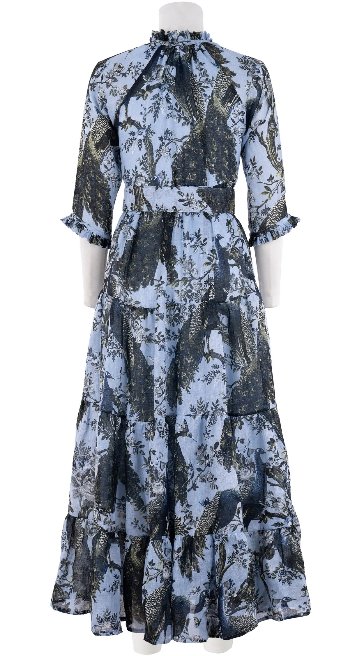 Eden Dress Crew Neck 3/4 Sleeve with Hamilton Belt Maxi Plus Length Linen (Belvedere Peacok)