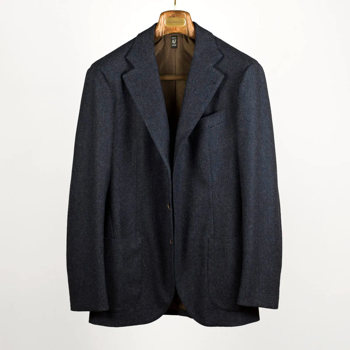 Fox Bros char blue herringbone flannel single-breasted sport coat, 17/18oz. Wool