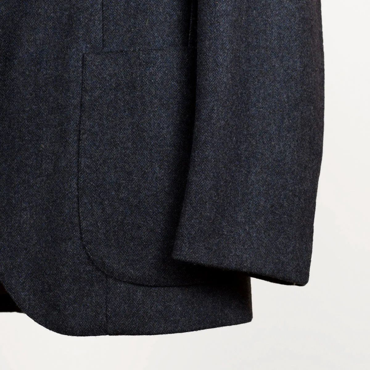 Fox Bros char blue herringbone flannel single-breasted sport coat, 17/18oz. Wool
