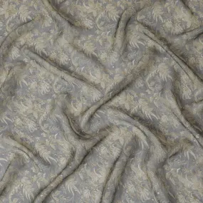 Gray and Gold Floral Synthetic Organza Fabric - 110 cm Width, Made in India-D19648