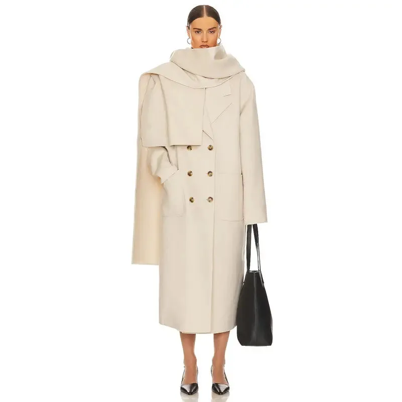 Helsa Oversized Coat with Detachable Scarf in Ivory TT1
